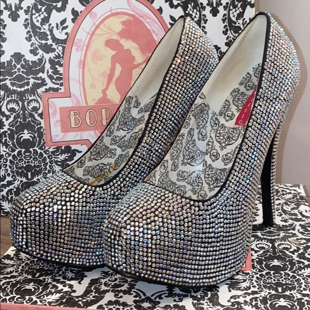 Bordello Rhinestone Platform Shoes, US 9